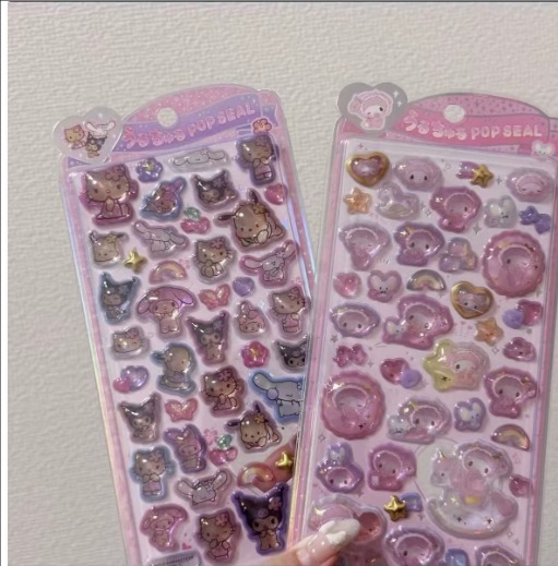 サンリオ ハローキティ＆シナモロール 3D立体クリスタルシール｜水晶風 ぷっくり実心｜DIY カートゥーン デコステッカー