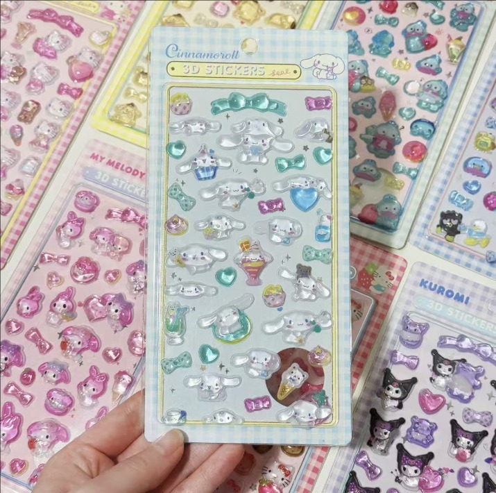 サンリオ 3D立体エンボスシール｜水晶風 アクリル宝石｜日系カートゥーン 動物デザイン キッズ用デコステッカー