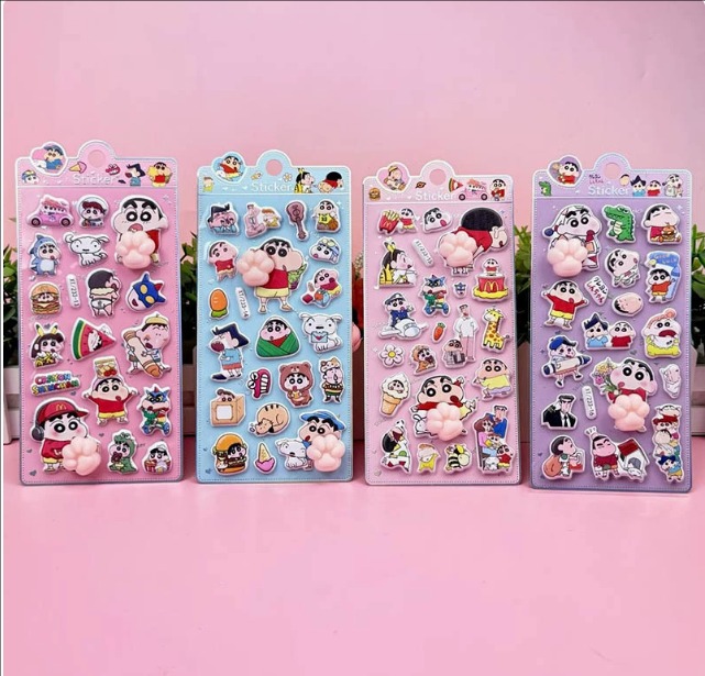 クレヨンしんちゃん 風 3D立体シール｜ゆるかわレトロ カートゥーン｜  ぷにぷに解圧シール｜猫の肉球＆おしりデザイン｜3D立体エンボス｜ベビー・キッズ向け 捏捏楽ステッカー