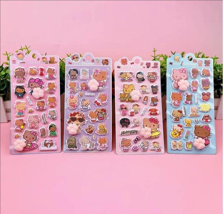 hello kitty ぷにぷに解圧シール｜猫の肉球＆おしりデザイン｜3D立体エンボス｜ベビー・キッズ向け 捏捏楽ステッカー