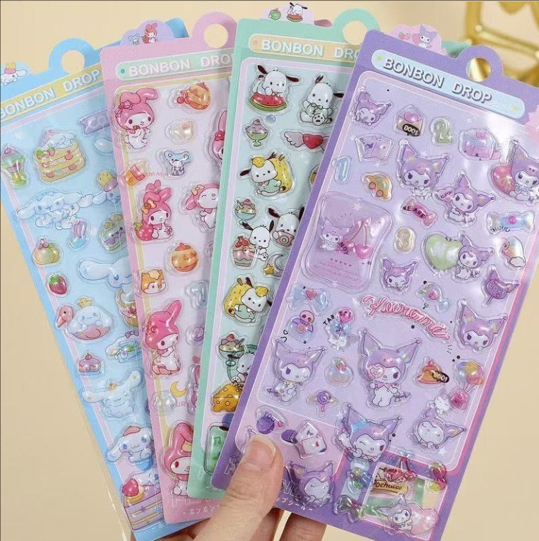 子供用 3D立体エンボスシール｜宝石風 カートゥーン 可愛い デコステッカー 女の子向け スマホ装飾 ミニイラスト