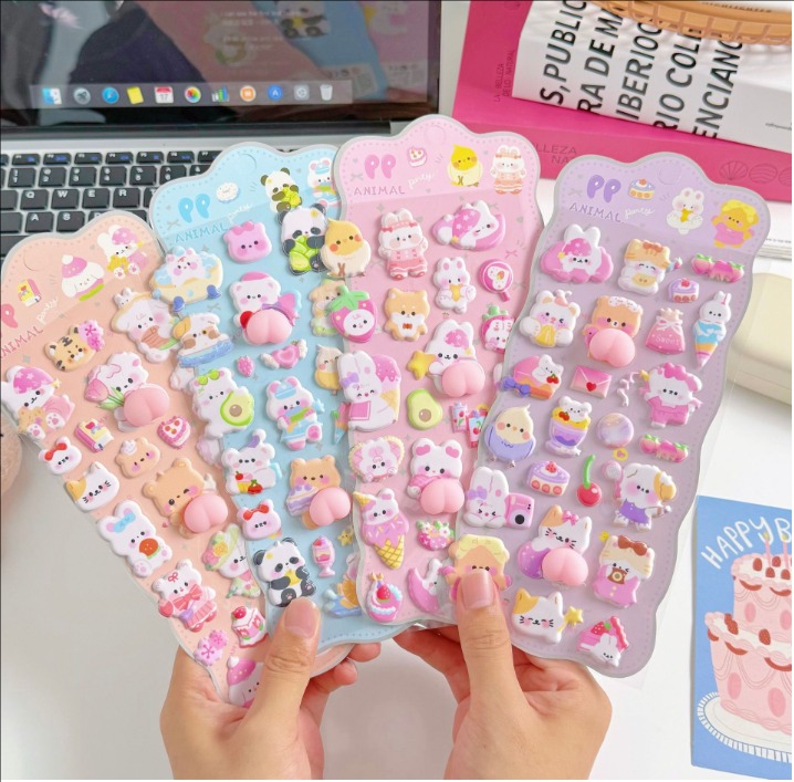 ぷにぷにおしりシール 解圧スクイーズ風｜かわいいピンクうさぎ 3Dエンボスステッカー DIYデコ 赤ちゃん・キッズ向け ギフト