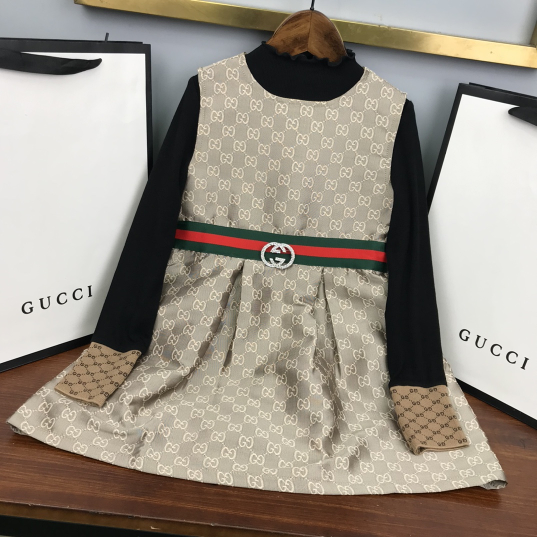 GUCCI グッチ 長袖 ニット ワンピース ガールズ-